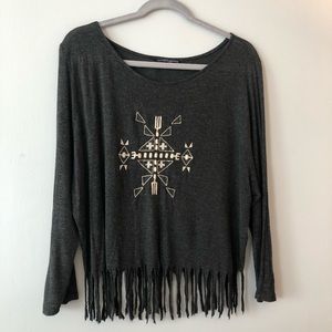 Brandy Melville long sleeve fringe top